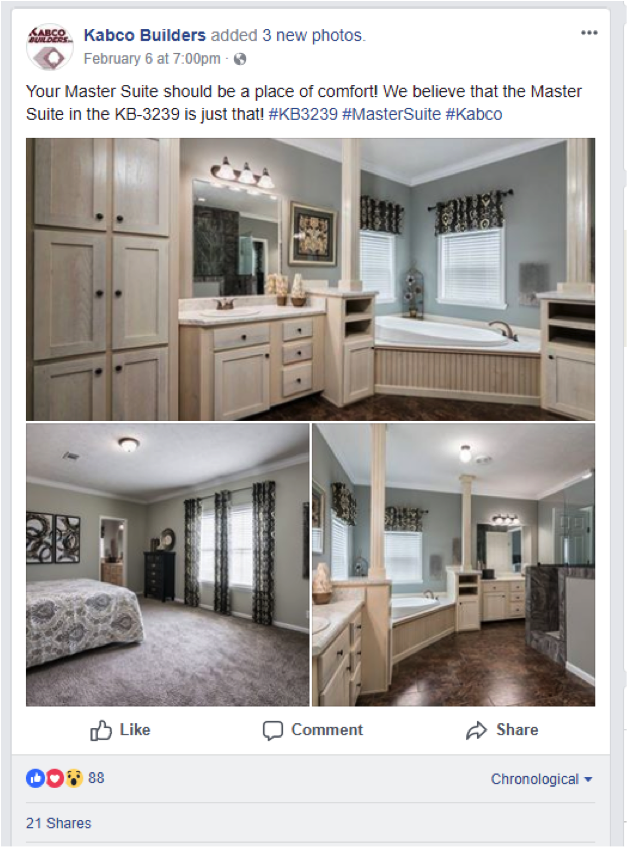 Facebook post of interior of homes.